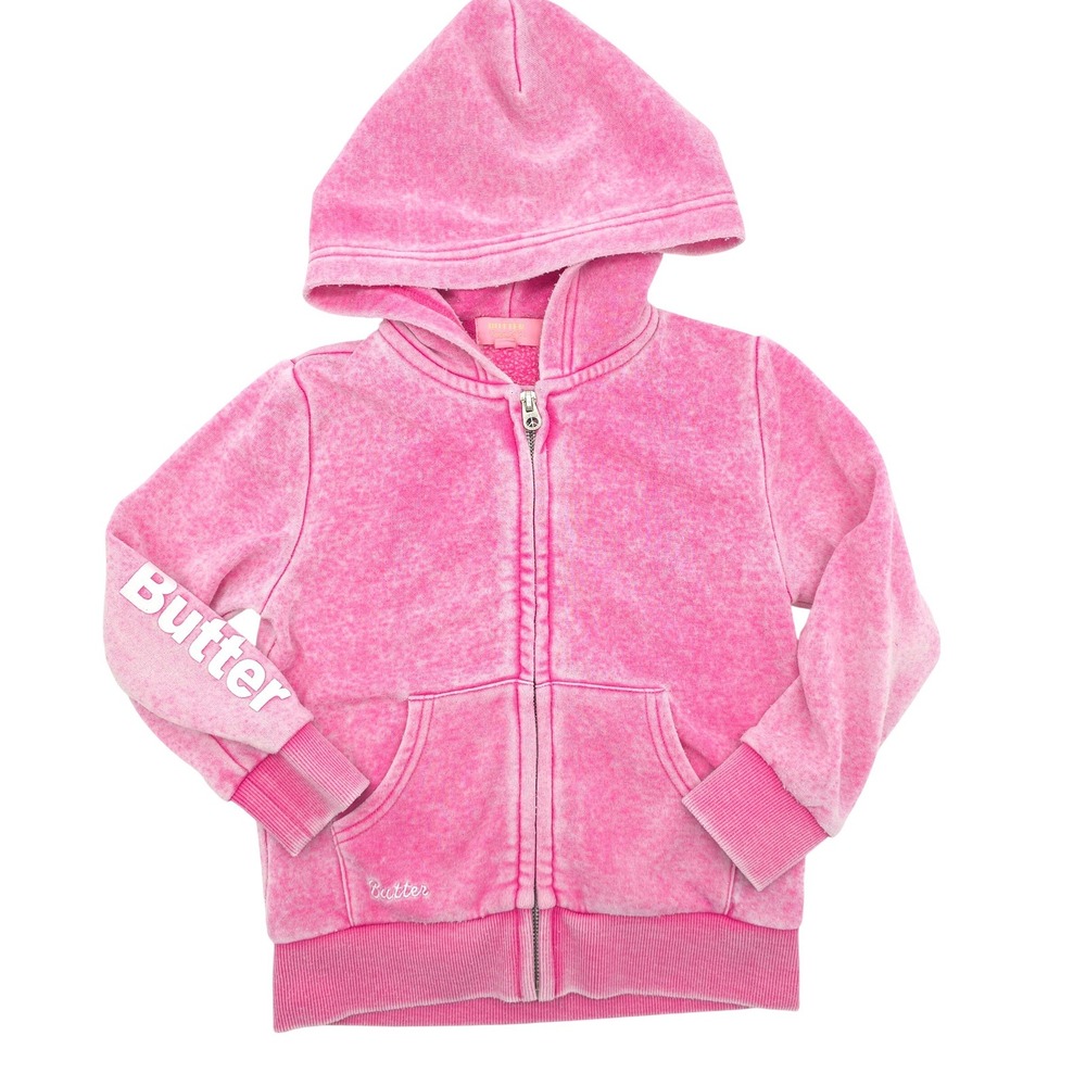 Butter Super Soft Hoodie Pink Acid Wash Rhinestone Monster Graphic Girls Size 4T